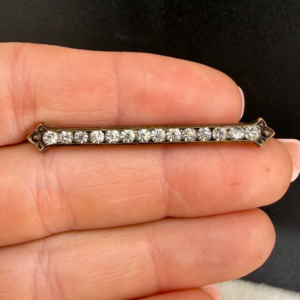 Vintage Rhinestone Bar‎ Brooch Paste Gold Tone